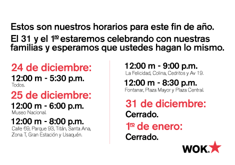 Nuestros horarios de fin de año